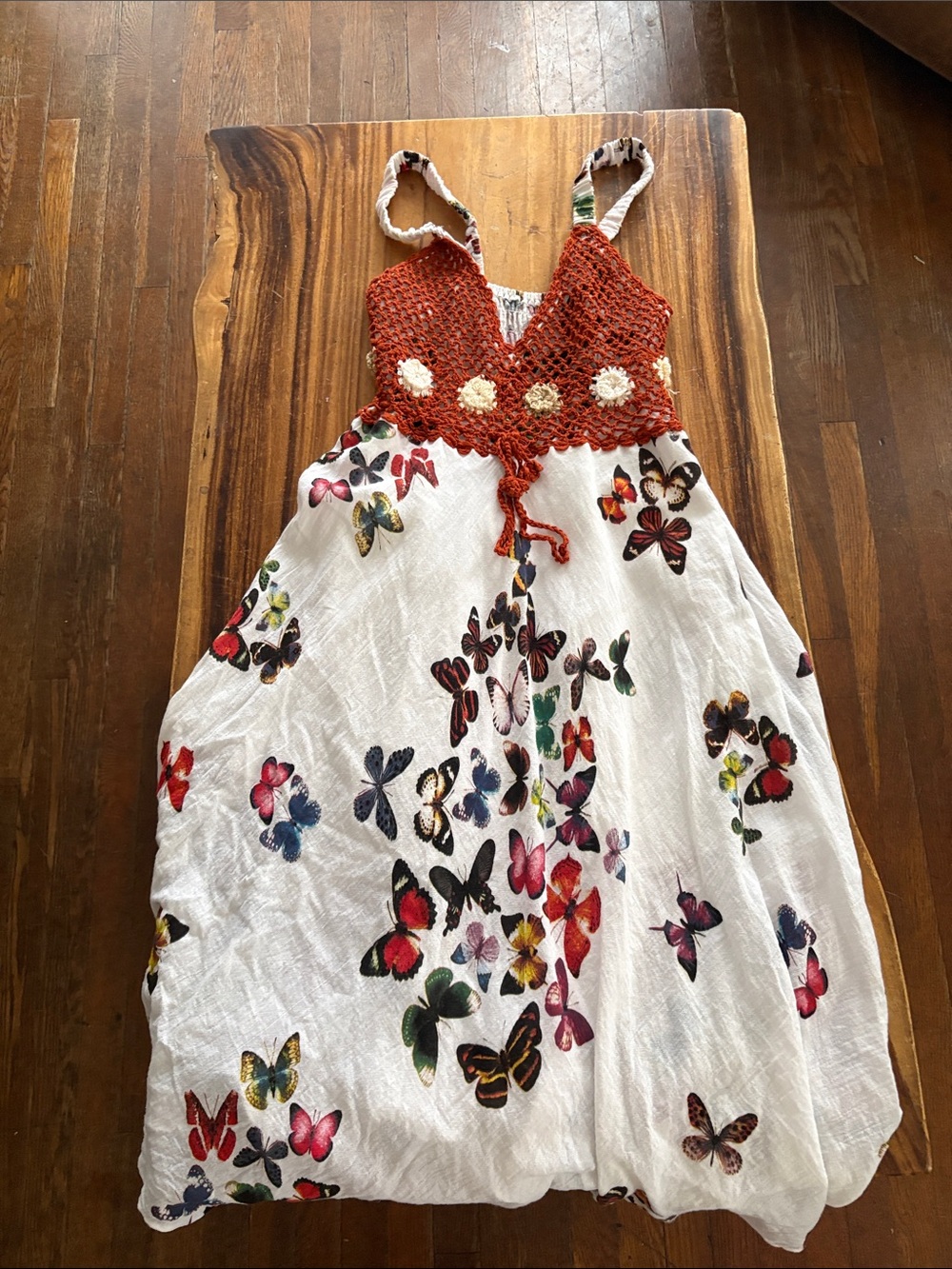 No tags- Dress Butterfly print Crocheted Bodice